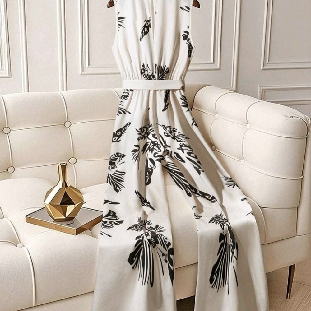 SHEIN Cream and Black Jumpsuit with Wide-Leg Silhouette - Picture 2 of 3